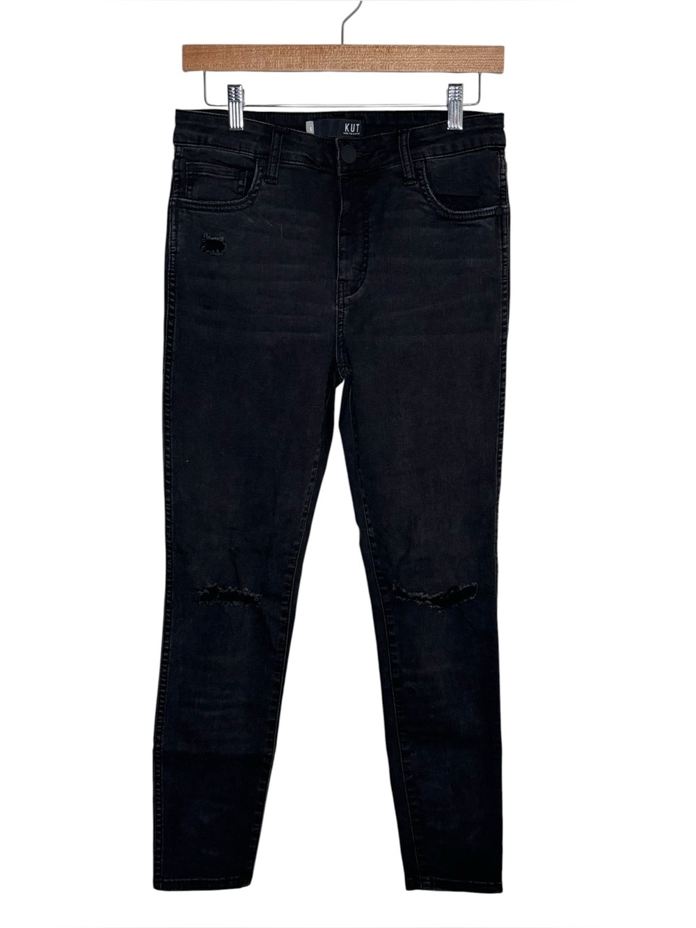 Kut from the Kloth jeans Connie Fab Ab black distressed high rise ankle skinny 6